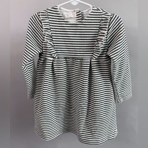 Zara Striped Ruffle Dress - 2-3 Years - Gray and White Long Sleeve